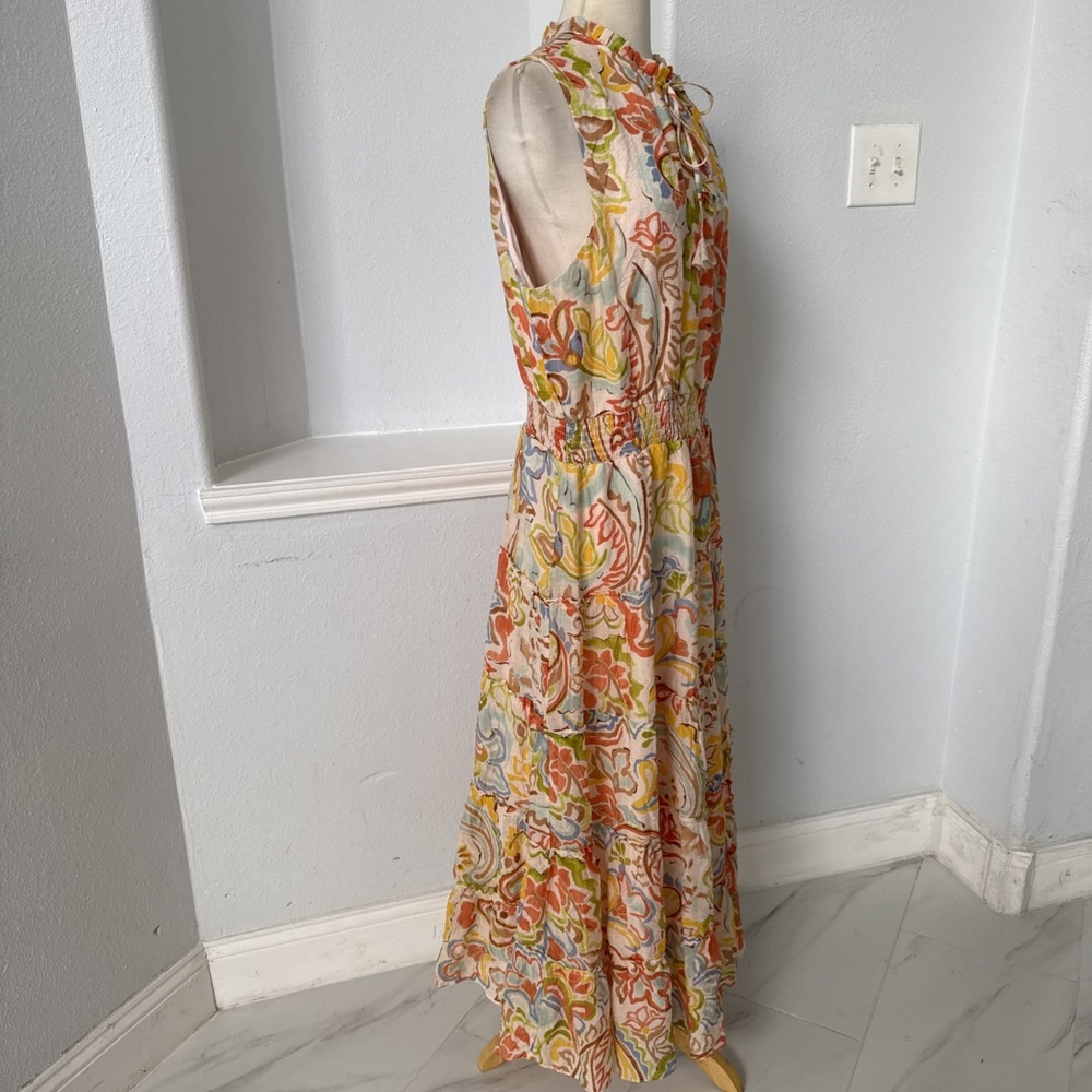 MSK Maxi Dress Womens XL Boho Paisley Tiered Smocked Artsy Resort Romantic - Picture 4 of 11